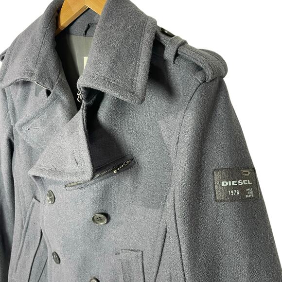 NWOT DIESEL Men’s Only the Brave Gray Wool Blend Double Breasted Coat - Picture 2 of 7